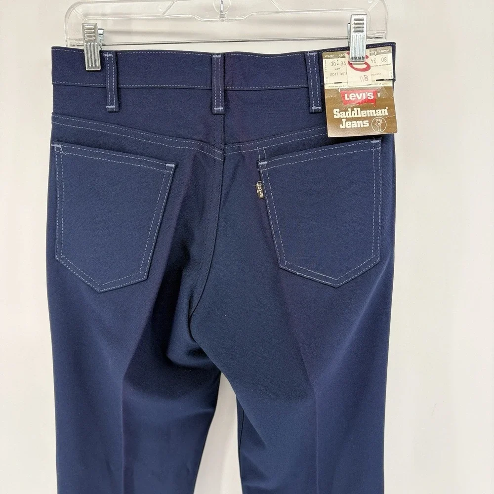 New VTG 70s Levis Saddle Man Jeans Western‎ Cowboy Polyester Pleated Pants 30X34